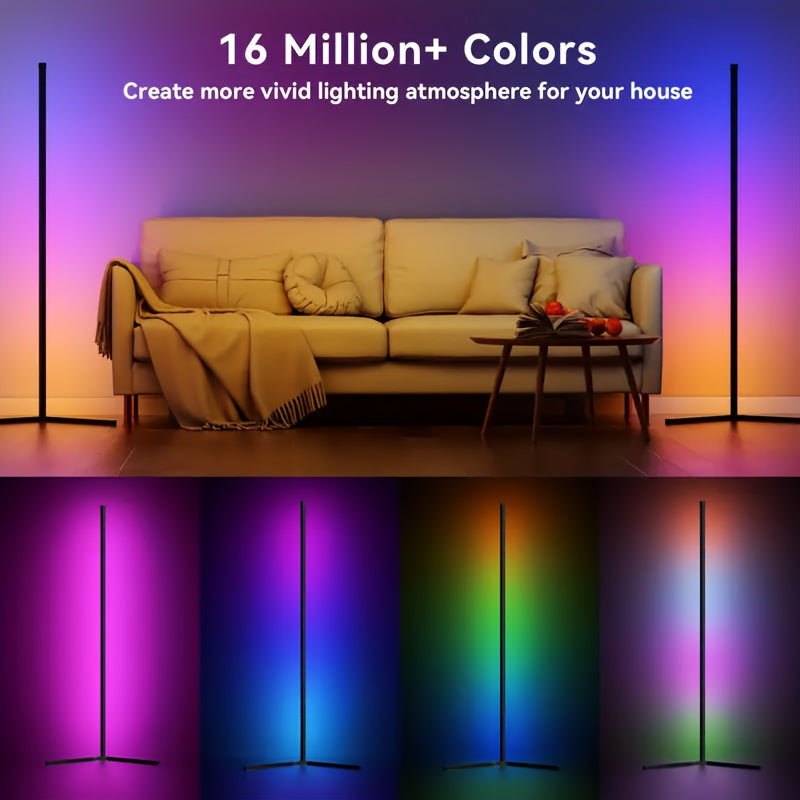 1/2pcs LED Corner Floor Lamp, RGBIC High Brightness Color Changing RGB Floor Lamp with APP & Remote Control, Music Sync, Scenes, Timer, Adjustable 156Cm (61.42In), 2700K-6000K Ambient Lighting for Bedroom, Living Room, Gaming Room, Festival Gift