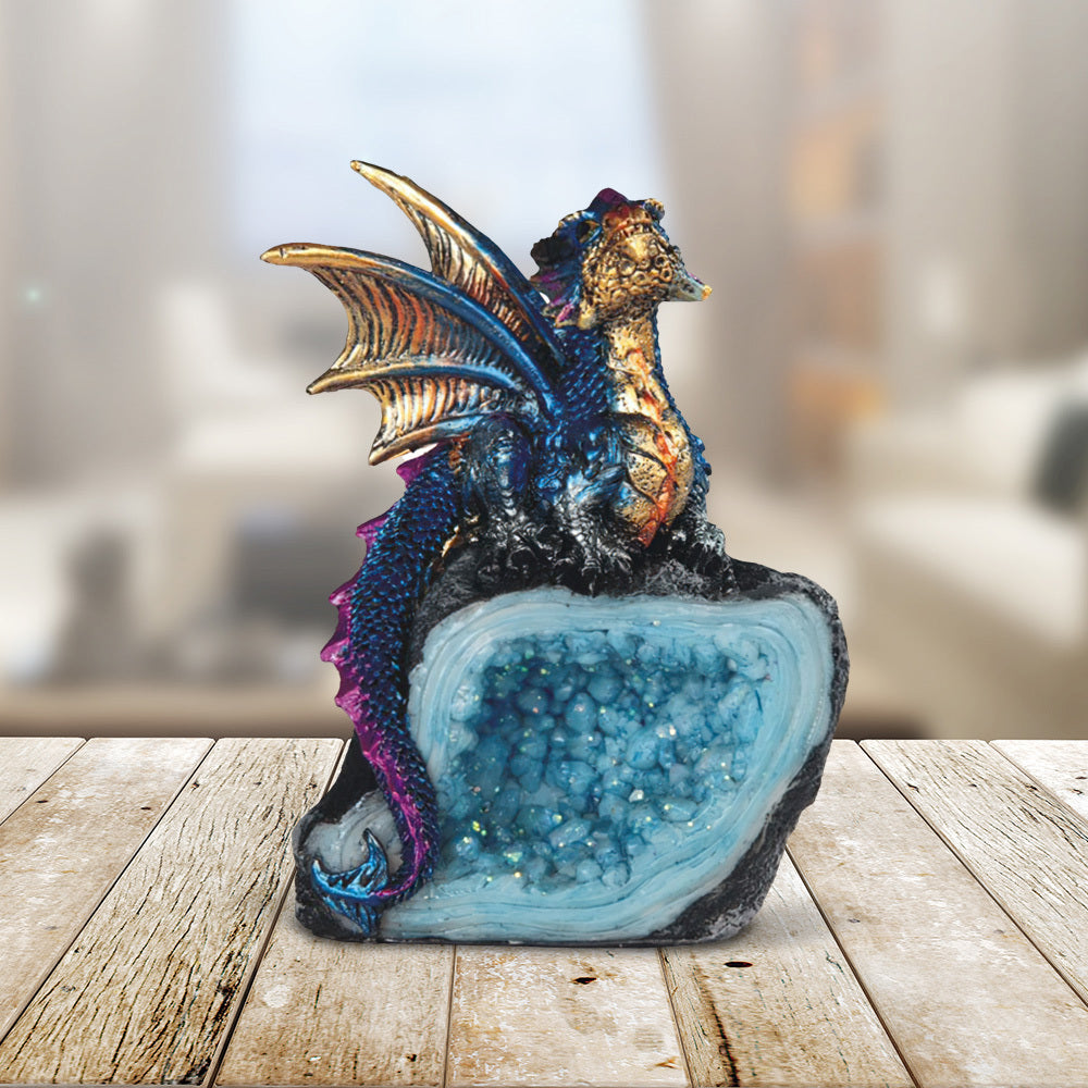 4" H Dragon Guarding Faux Crystal Cave Figurine Statue Home/Room Decor and Perfect Gift Ideas for House Warming, Holidays and Birthdays Great Collectible Addition