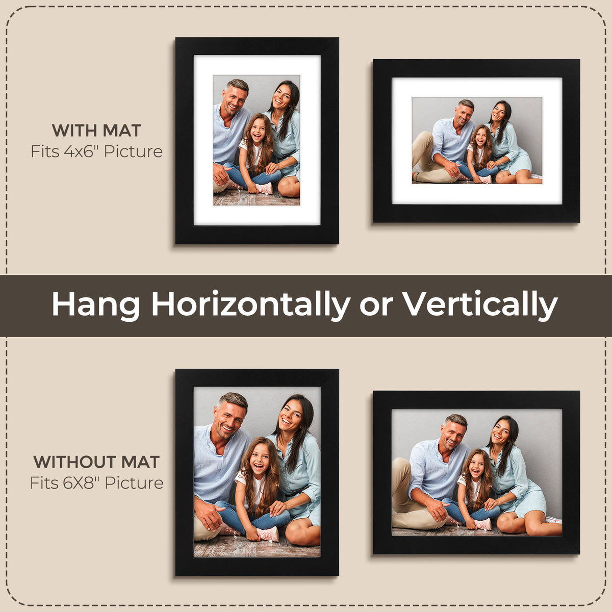 3 Pack 6x8/8x10/9x12/11x14/16x20 Picture Frames Set with Mat or without Mat, Engineered Wood Photo Frames with Plexiglass, for Wall or Tabletop Display - Gallery Wall Frames, Office Home Decor,Poster Frames