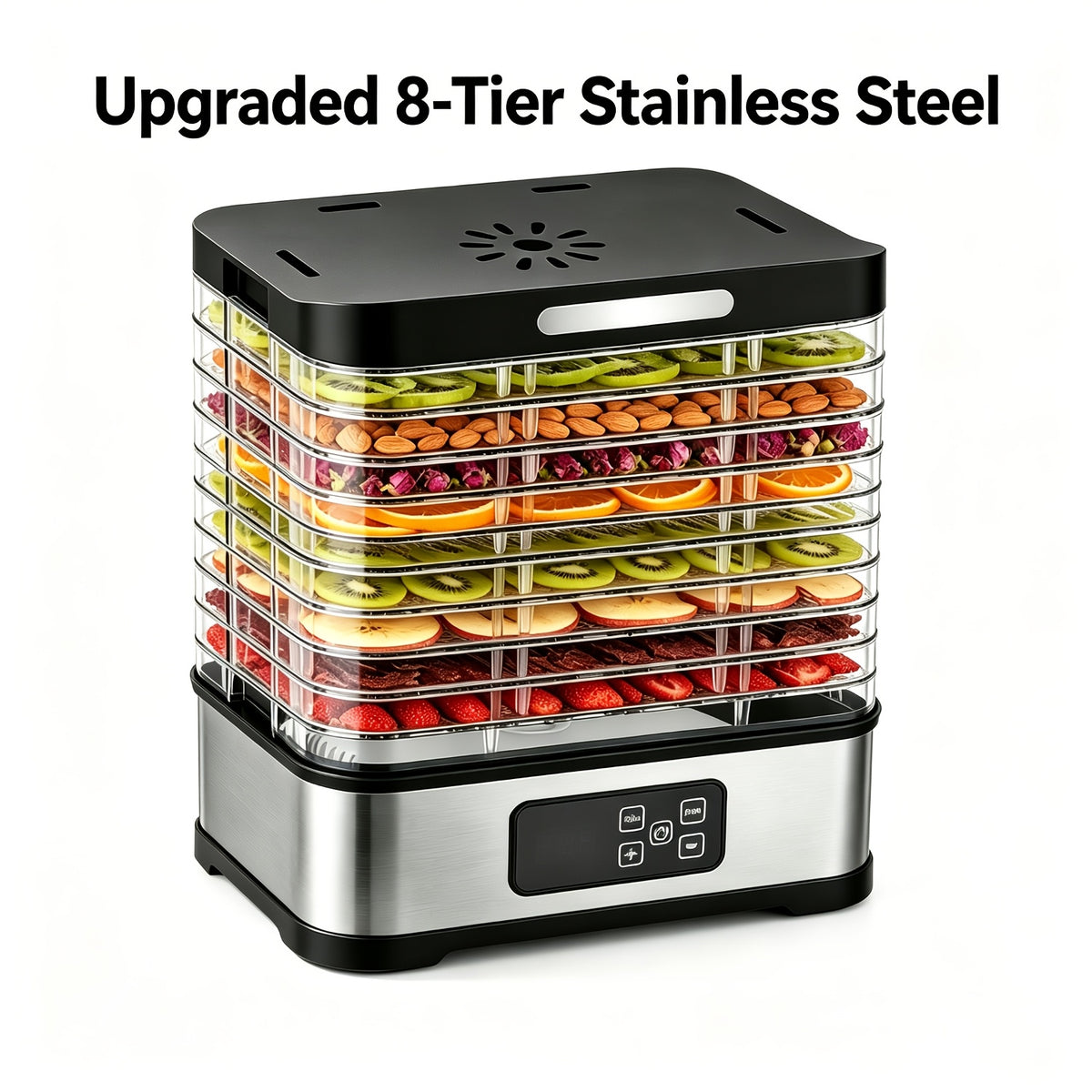 5-Tray Food Dehydrator Machine with Digital Thermostat & Timer, Stainless Suitable for Jerky, Fruits, Herbs, Veggies, Yogurt, Pet Treats - Trays, Energy-Saving, Ultra-Quiet Operation for Home Kitchen, RV, Camping, Gifts
