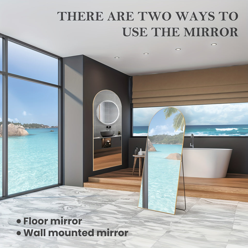 Arched/Rect Full Length Mirror, Full Body Mirror with Stand, Freestanding, Hanging or Leaning for Wall, Steel Alloy Thin Frame Floor Standing for Hotels and Bathrooms