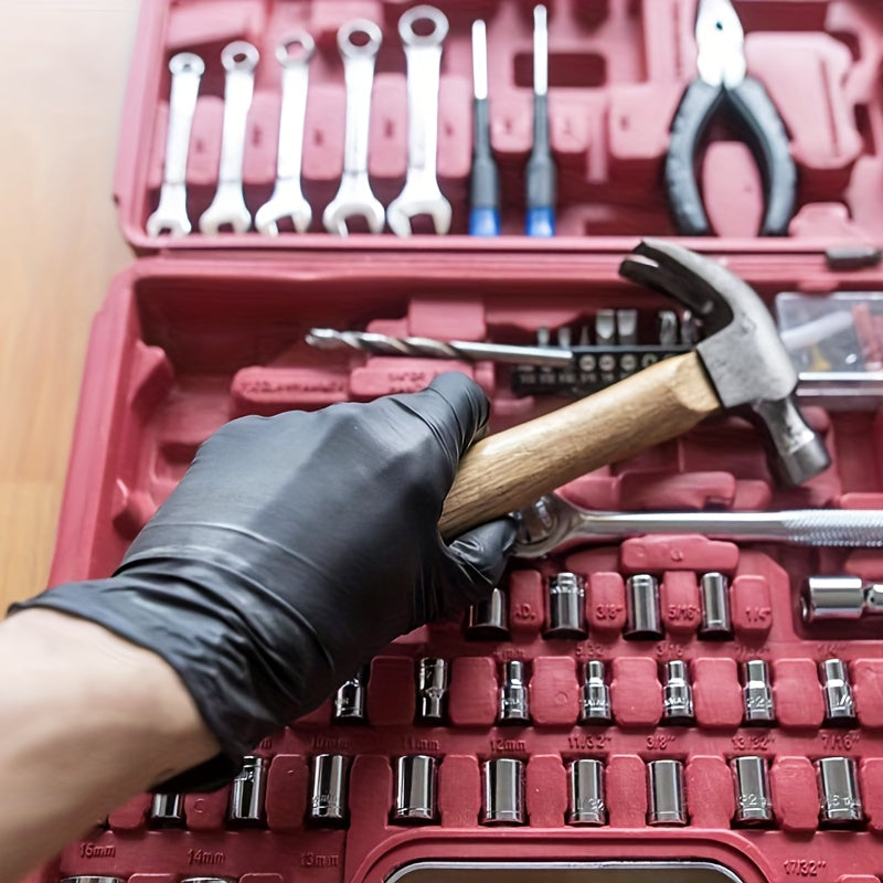 Disposable Black Nitrile Gloves - Durable, Tear Resistant, Powder Free, Free, Frosted Fingertips Enhance Grip Strength - Suitable for Kitchen, Cleaning, Pet Care, Car Repair, Gloves