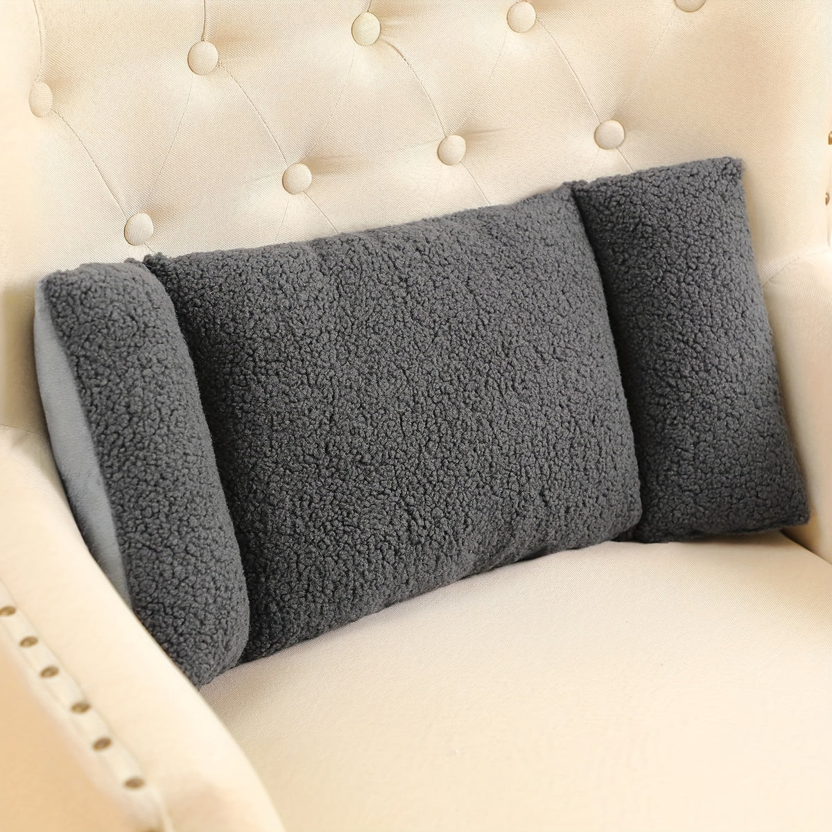 3-Stage Adjustable Waist Support Pillow for Office Chairs And Sofas, Soft Polyester Fiber Backrest Pad with Knots, Hand Washable Gray Home Office Comfort