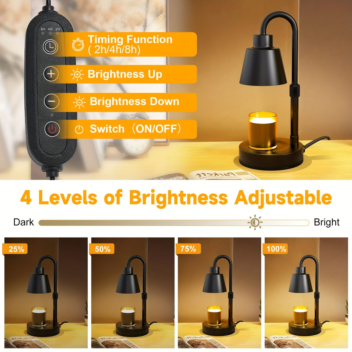 2025 New Adjustable Candle Warmer Lamp with Timer: Unique Metal Lamp for Warming Jar Candles And Wax Melts, Height Adjustable for Home And Bedroom Decor, Perfect As a Housewarming Gift Or Birthday Present for Moms (Bulbs Not Included)