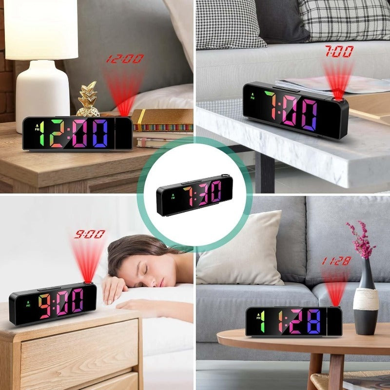 Projection Alarm Clock, Ceiling Projection Alarm Clock, 7.7-inch Large Display Screen, LED Digital Clock, Snooze Function, Bedroom And Living Room Clock, USB Charging, Night Mode, Projection Alarm Clock, Suitable for Bedroom, Office And Travel.