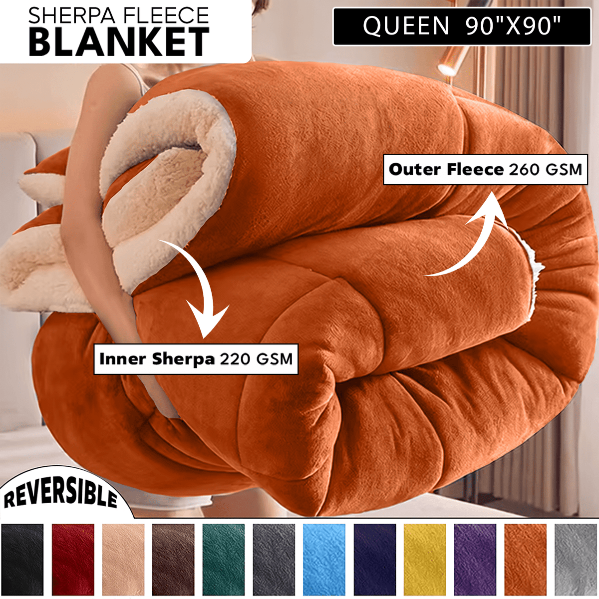 480GSM Heavy Sherpa Fleece Blanket – Double-Sided Warm Throw for Couch, Bed, Office and Travel, Reversible All Season Comfort, Room & Sofa Decoration, Holiday Gift, Sofa Blankets