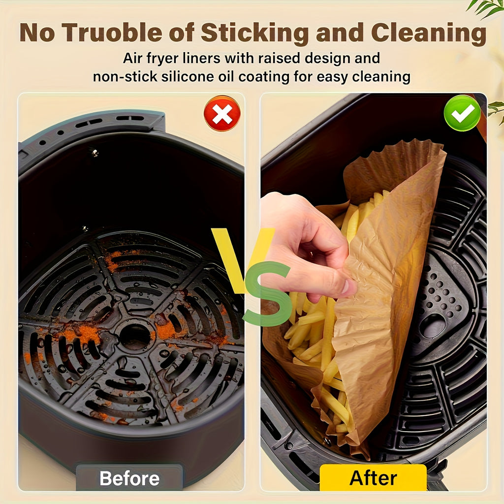 125/250 Count Air Fryer Paper Liners, Disposable Microwave Air Fryer Liners, Non-Stick Air Fryer Liners, Square Bleach-Free (8 Inches), Suitable for 5-8QT Air Fryers, Baking Microwave, Air Fryer Accessories