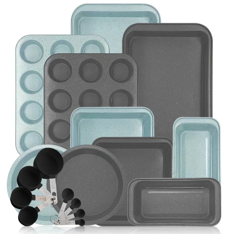 2/6/7/8/12/16/18pcs Nonstick Baking Pans Set Kitchen Baking Sheets Oven Bakeware Sets Round/Square Cake Pan Muffin Pan, Loaf Pan, Roast Pan, Cookie Sheet Baking Supplies Grey Measuring Spoon Scraper Rack Whisks Bread Bag Muffin Cups Spatulas