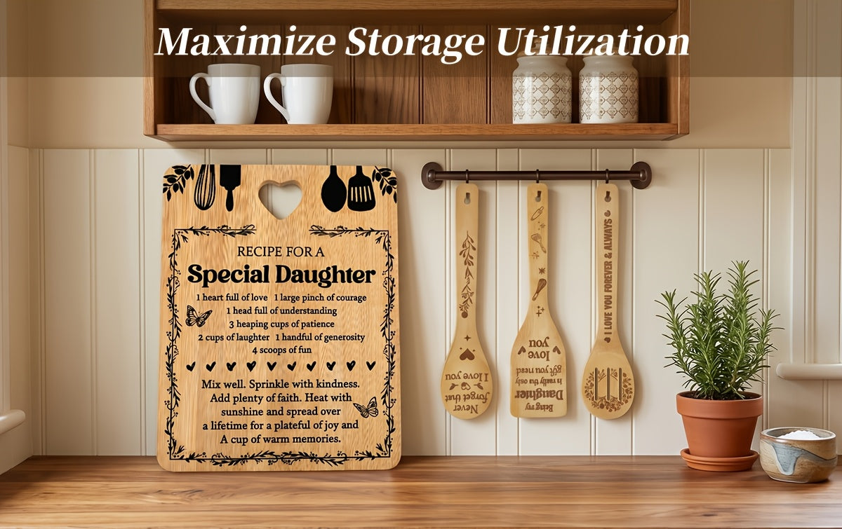 Birthday Gifts for Daughter - "Recipe for a Special Daughter" Daughter Cutting Board Set Bamboo-Made Engraved Utensil Set Birthday Gifts for Daughter Daughter Christmas Gifts