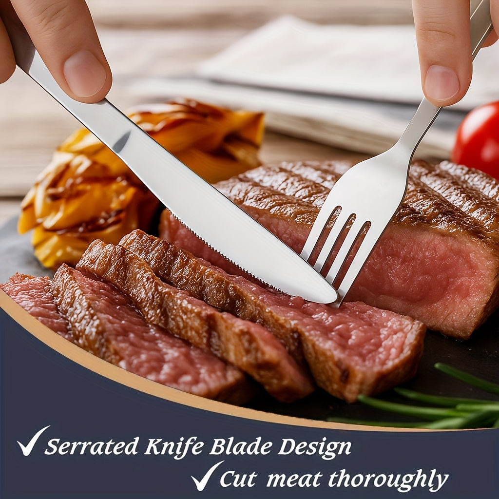 60/90pcs Stainless Steel Silverware Suitable for Multiple People to Use, Steak Knife, Salad Fork, Dessert Spoons, Cutlery Set with Gift Box, Kitchen Accessories, Home Outdoor, Wedding Camping Stuff, Halloween Party Gift, Dishwasher Safe