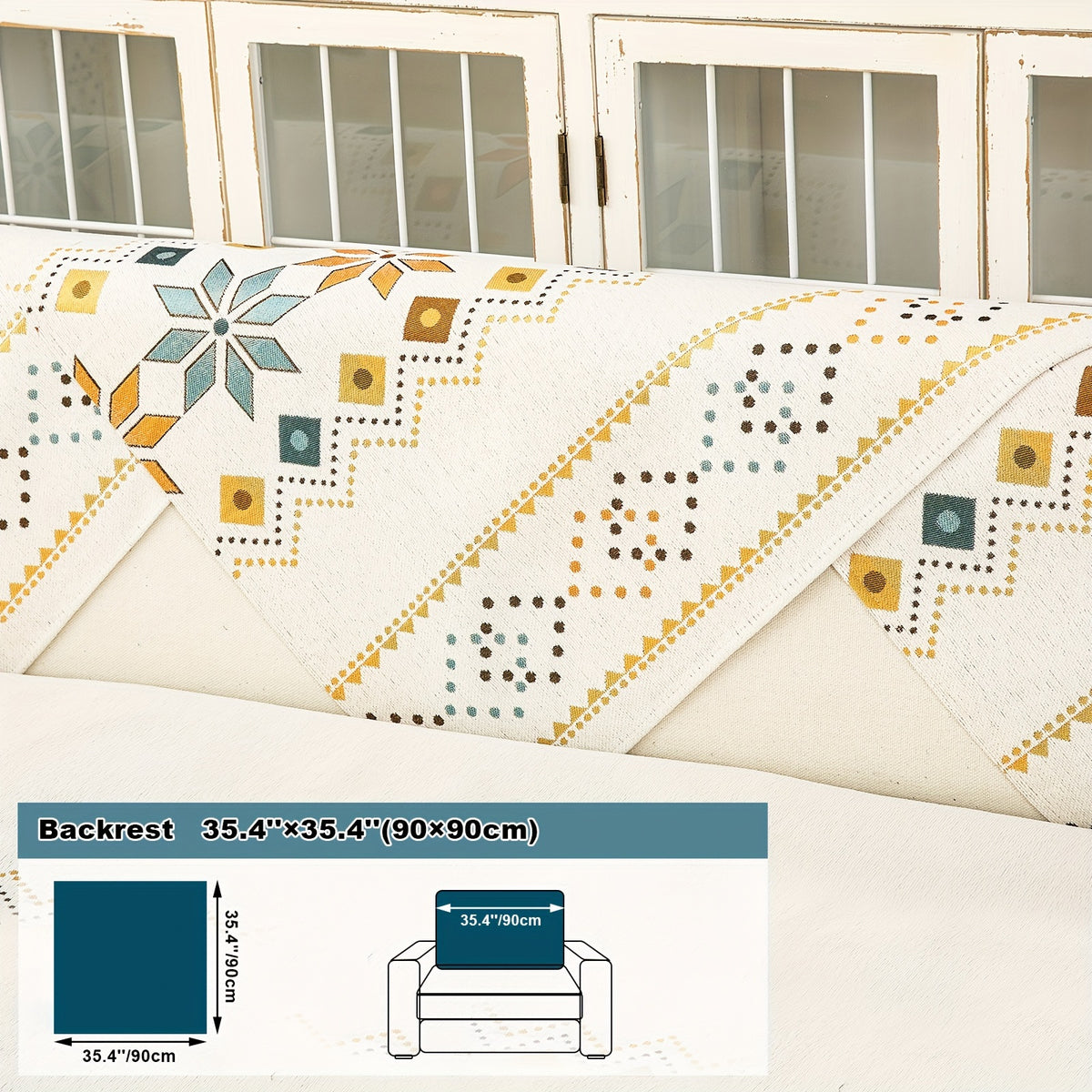 1pc Bohemian Chenille Sofa Cover Suitable for Sofa Sizes (Single to Four-Seater) - Thick Plush Non-Slip Couch Cover with Geometric Embroidery, Chenier Fabric Slipcover Fits for Sectional Sofas, Machine Washable Furniture