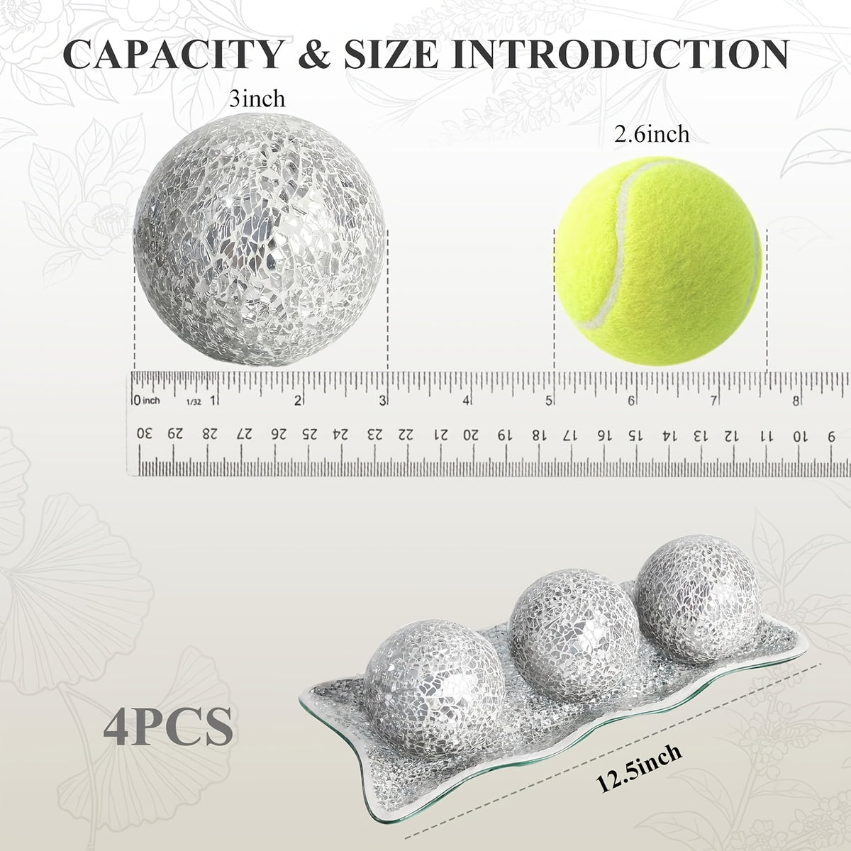 Decorative Balls for Bowls, 3 Decorative Glass Balls And 1 Glass Tray 3-Inch Centerpiece Table Decorations Bowl Fillers for Home Decor, Living Room, Dining, Coffee Table Decor (Silver/Turquoise/Black)