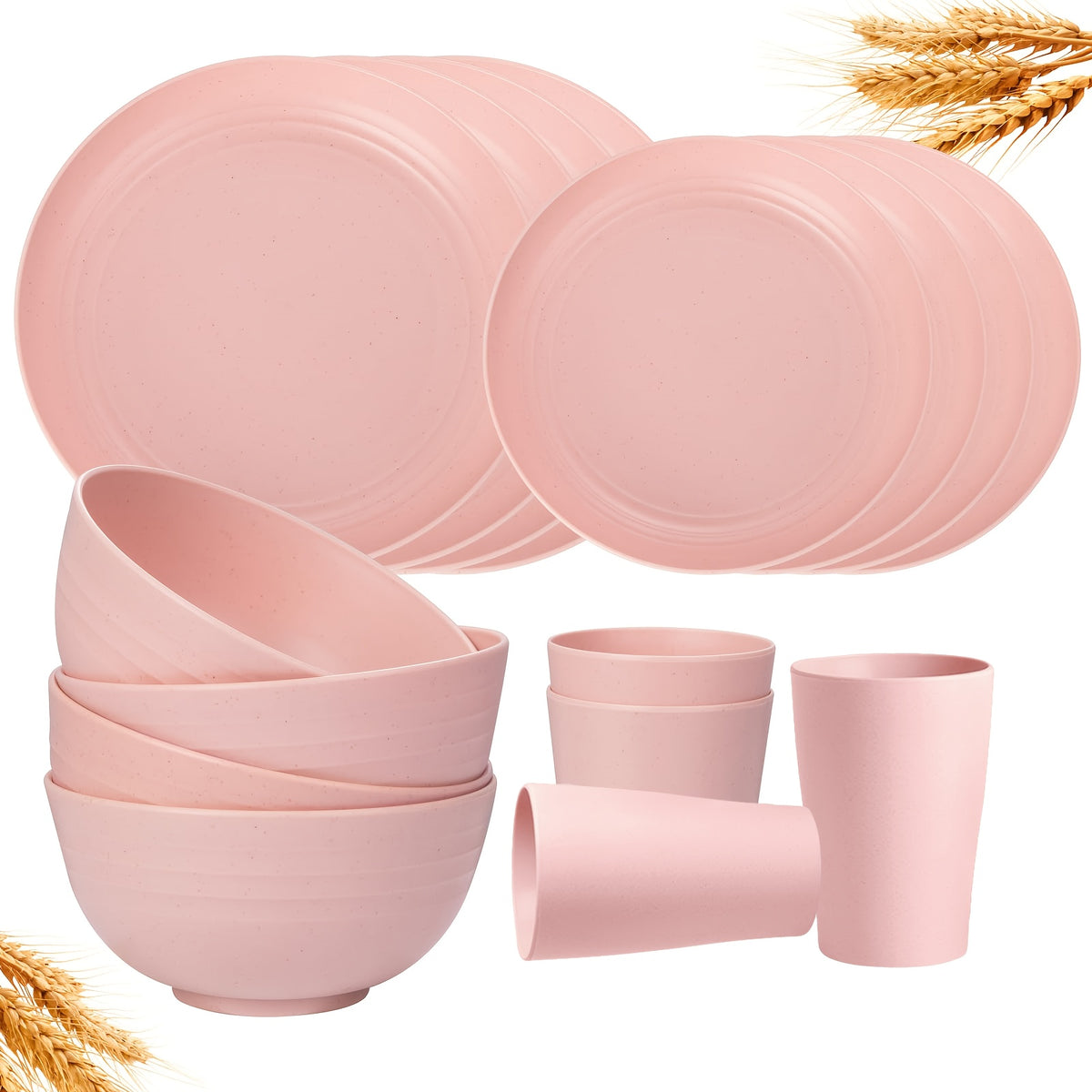 [Unbreakable Dinnerware Set] 32/16/4pcs Wheat Straw Dinnerware Set | Service for 8/4, Large Size Modern Dish Set-Plate/Dessert Plate/Bowl/Cup, Lightweight Tableware, Perfect for Camping, Gifts for Christmas/Halloween, Local Warehouse Items