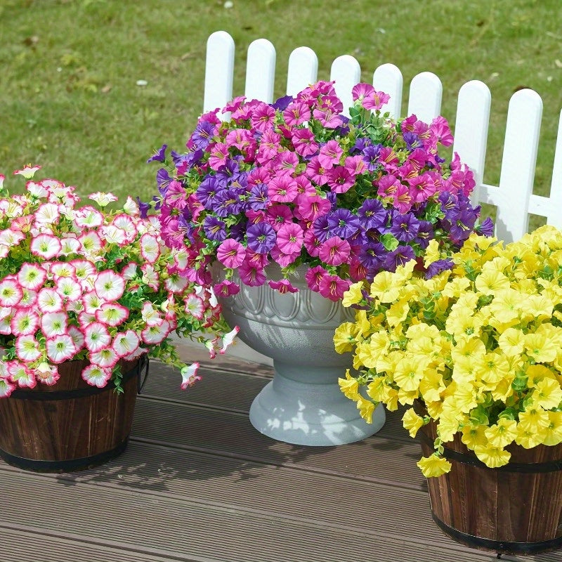 Mixed Color Artificial Morning Glory Flowers, 10 Bundles in Five Colors for Front Porch Planters, Patio Arrangements, Window Boxes and Home Decor