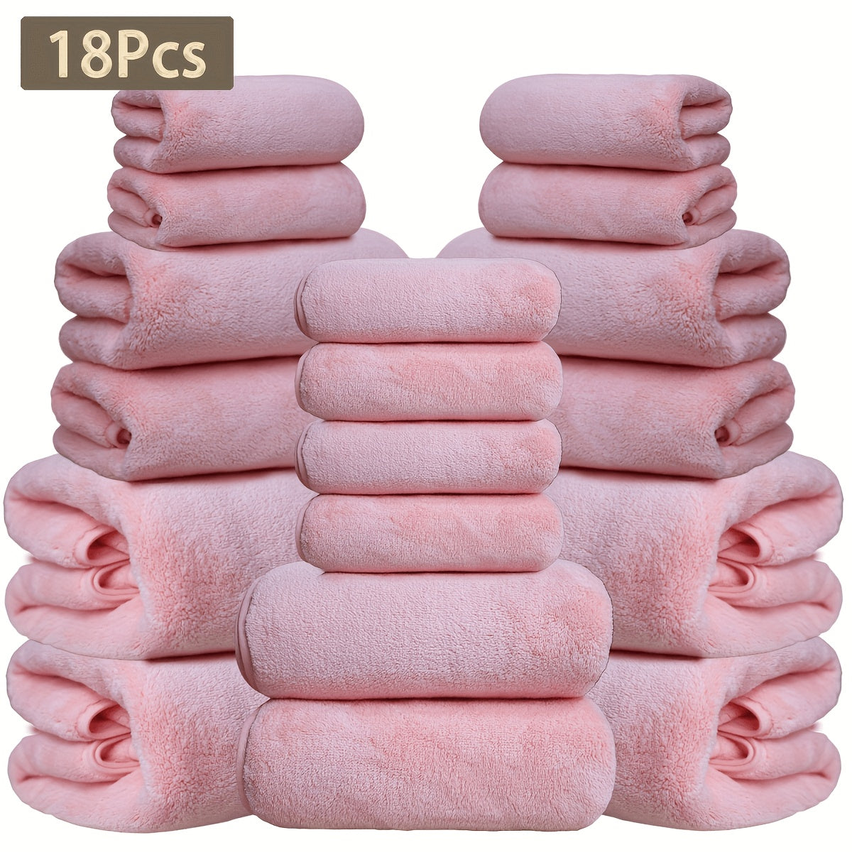 18pcs Coral Velvet Towel Bath Towel Set, 4 Bath Towels, 4 Towels, 10 Square Towels, Suitable for Hotel, Home, Travel, Spa