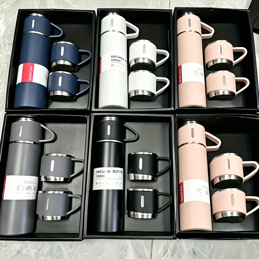 16.9 Oz/ 500Ml Insulated Stainless Steel Vacuum Bottle Set - Keeps Drinks Hot Or Cold for Hours, Perfect for Commuters, Office Workers, Students, And Outdoor Enthusiasts - Durable, Leak Proof, And Easy to Clean