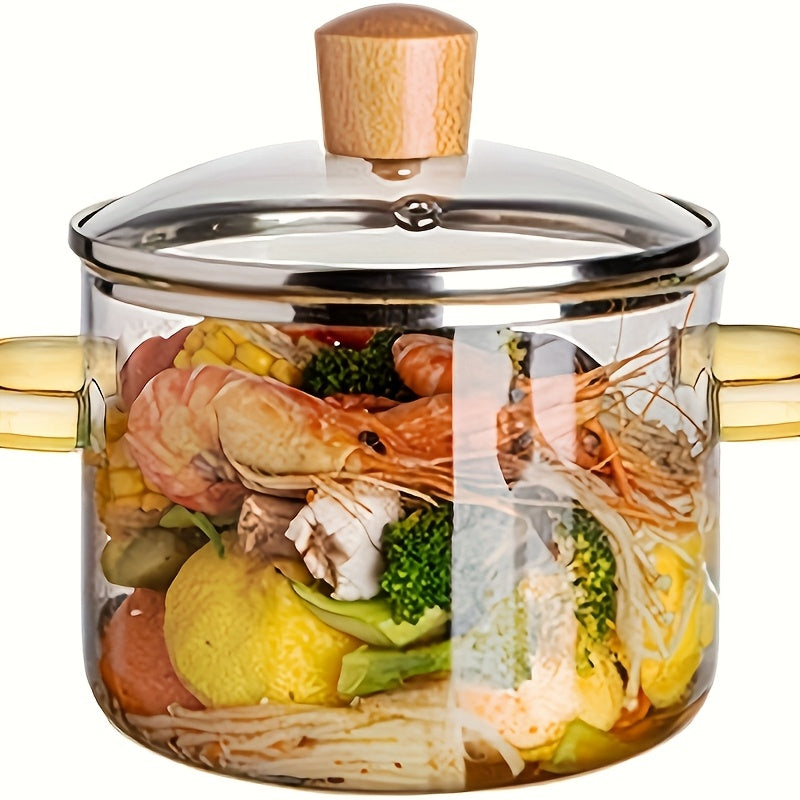 54Oz Borosilicate Glass Cooker with Yellow Handle Heat Resistant Transparent Soup Congee Pot Suitable for Stoves And Ovens Perfect for Families And Restaurants Perfect for Soups Milk Ramen More Easy Clean Odorless Kitchen Essential