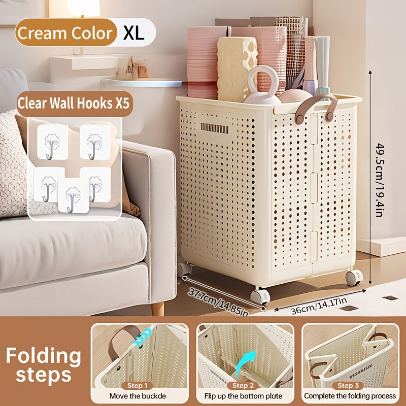 Large And Medium Foldable Ceramic White Laundry Baskets - Pu Leather, Hand Washable, Solid Color, Multi-Functional Portable RV Dirty Clothes Hamper with Wheels for RV Bathroom And Balcony Storage with 2 Stickers