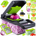 Vegetable Chopper and Grater Kit, 16-in-1 Kitchen Slicer and Dicer with Collection Container for Onion, Carrot, Salad Ingredients and Home Meal Prep
