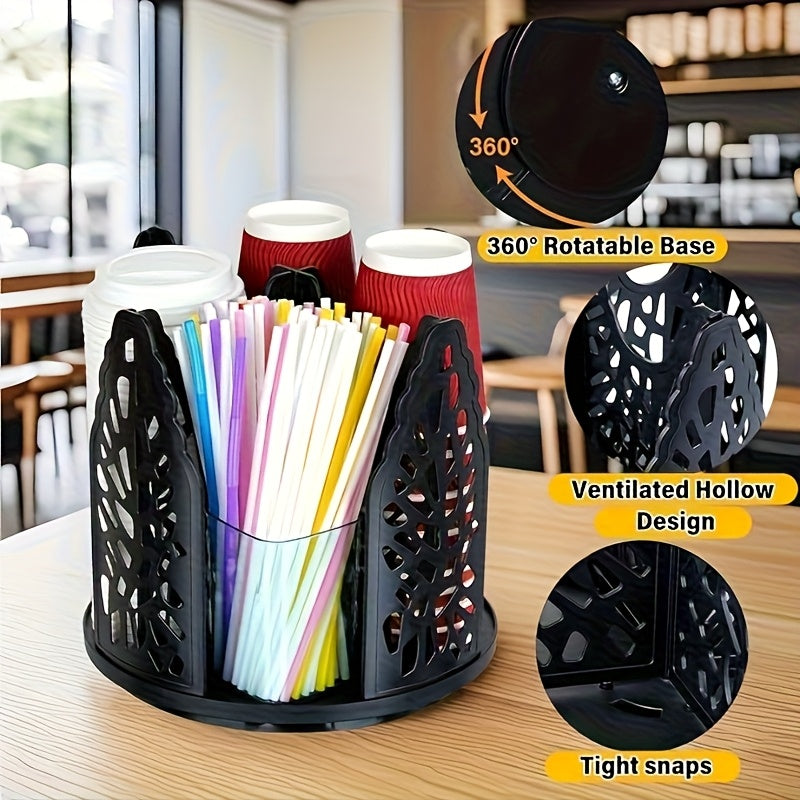 Rotating Paper Cup Holder with 4 Compartments, Disposable Coffee Cup Dispenser, Storage Box, Detachable Plastic Cup And Lid Organizer, Suitable for Countertops, Kitchens, Coffee Stations, And Bathrooms