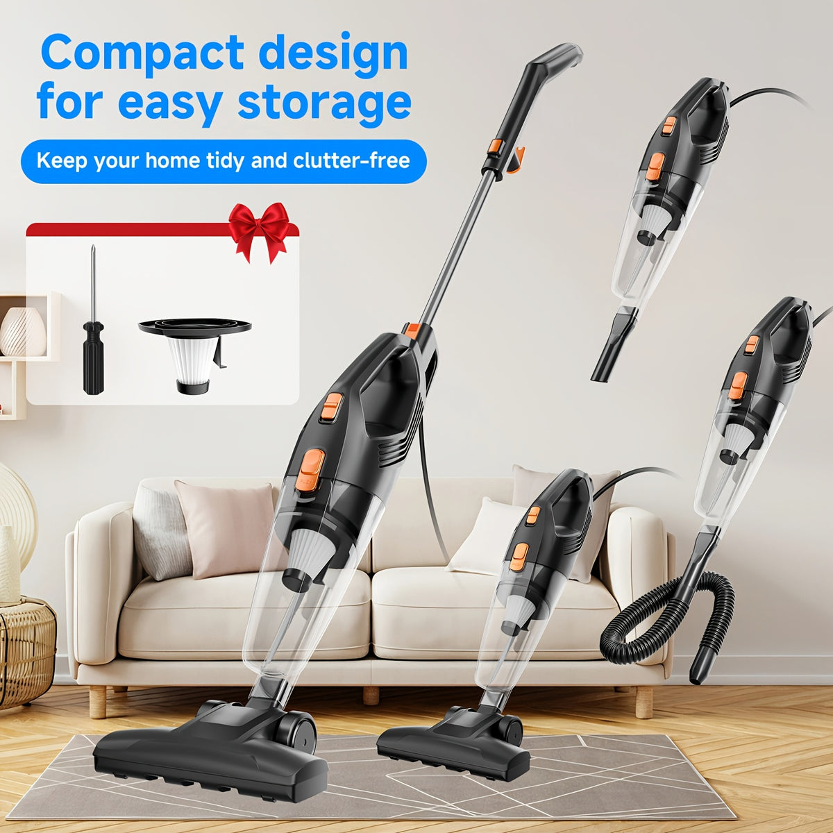 45-70Kpa Powerful Vacuum Cleaner Kits (Corded / Cordless) & Motor Only Option Available, Stick Vacuum with 45min Runtime, Anti-Tangle Vacuum Cleaners, 50.72oz Dust Cup, Rechargeable Corded and Wireless Vacuum for Hardwood Floor Carpet Pet Hair