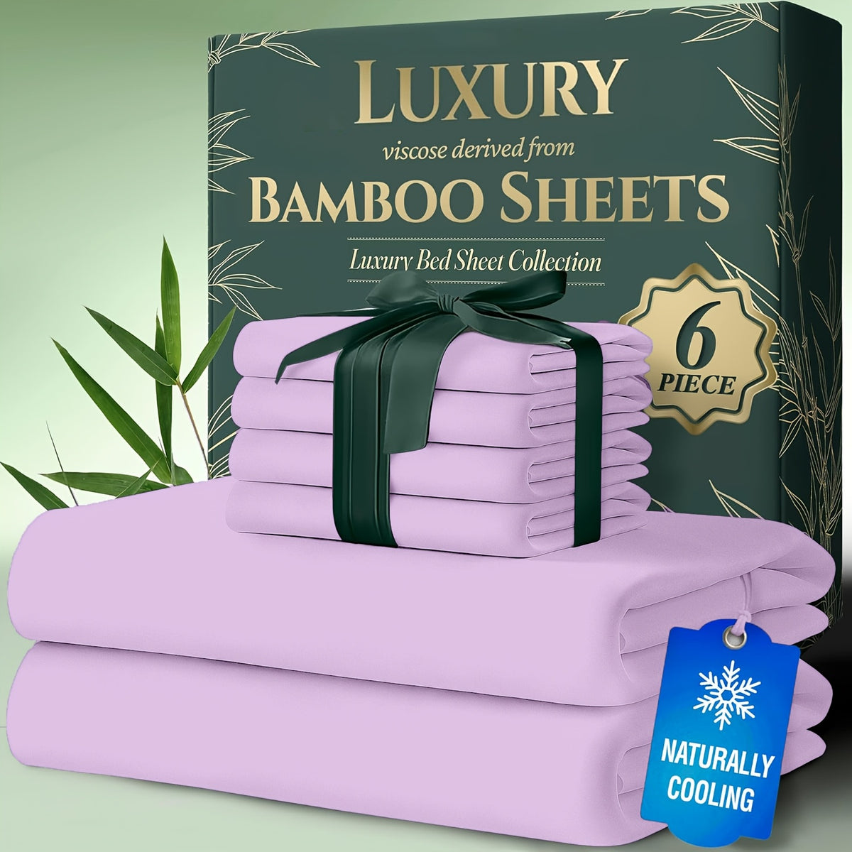 Deep Pocket Bamboo Cooling Bed Sheets 6pcs - Bamboo Luxury Cooling Sheets for Hot Sleepers - Cloud Soft, 17" Deep Pocket Fitted Sheet, Ultra Durable Bed Set for Room Decor
