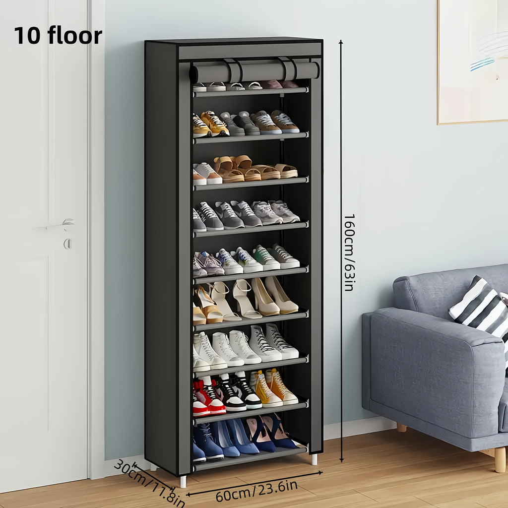 6/8/10 Layer High-Capacity Shoe Rack, with Dust Cover, Multi-Functional Storage Rack, Pipe Diameter 12Mm, Shoe Rack at The Door Saves Space, Easy to Assemble, Suitable for Household Shoe Racks And Wardrobes