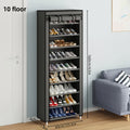 Covered Shoe Rack with Dust Cover, Gray 6 8 or 10 Tier Vertical Shoe Storage Organizer with 12 mm Tubes for Entryway Bedroom and Closet Organization