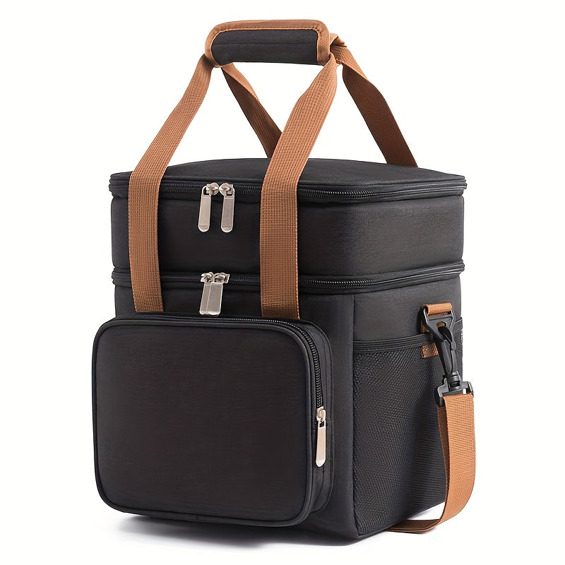 Expandable Double-Layer Insulated Lunch Bag - Leakproof, Durable Cooler Tote for Work, Office, Picnic & Beach - Lightweight with Adjustable Shoulder Strap
