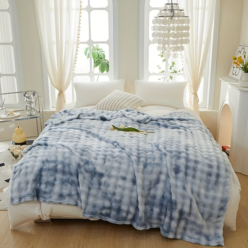 Lightweight Faux Rabbit Fur Tie-Dye Blanket—Stunningly Beautiful, Perfect for All Seasons, Soft Against The Skin, Offering The Ultimate Sleeping Experience. Machine-Washable, Reversible Design, Random Colors. The Perfect Holiday Gift