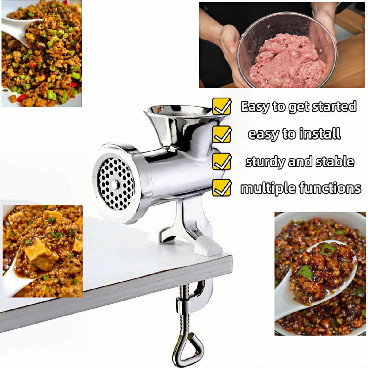2026 Upgraded Manual Meat Grinder with Table Clamp- Heavy-Duty Stainless Steel Hand-Cranked Food Processor, No Electricity Required, for Grinding Meat, Vegetables, and Spices