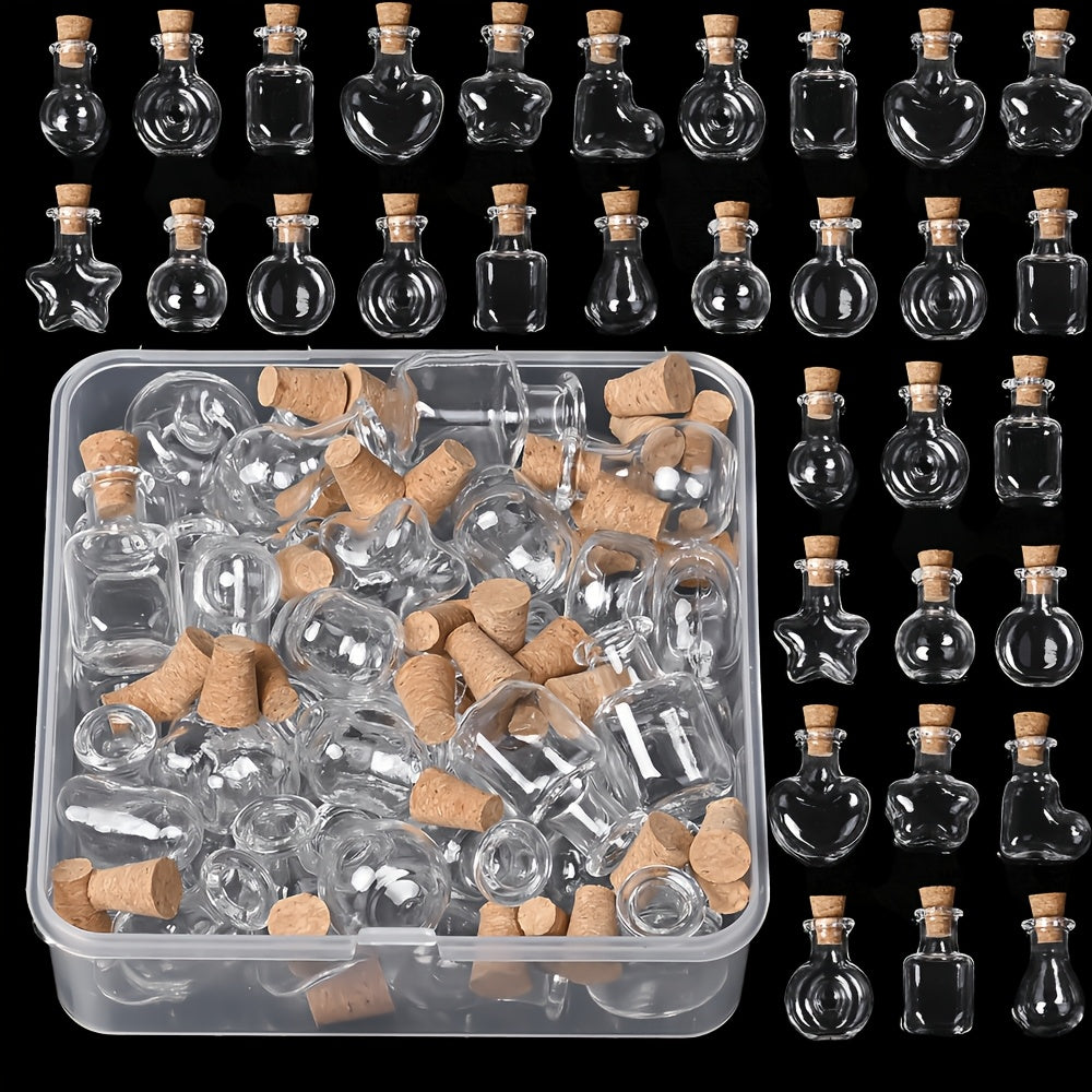 40pcs Random Shape Assorted Mini Clear Glass Jar Glass Bottles with Cork Stopper, Small Drift Wishing Bottle, Bead Containers for DIY Ornaments Necklace Projects Wedding Party Christmas New Year Favors
