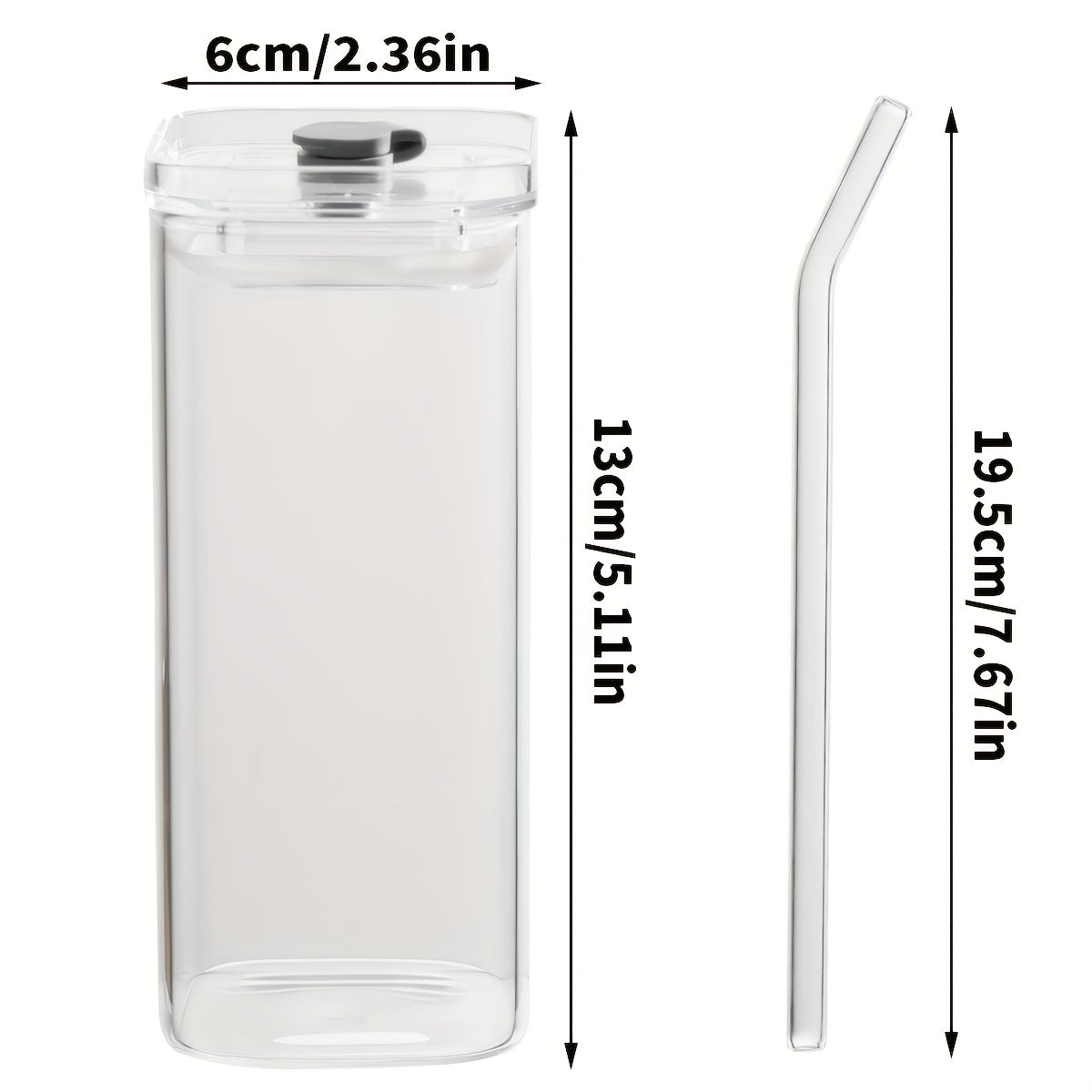 4/6/8pcs Square Glass Cups with Lids, 13oz, Perfect Coffee Cups, Include Straws, Gift for Cup Collectors, Great for Office, Home, School, And Outdoor Use, Weddings, BPA-Free, Comes with Cleaning Brush Tool