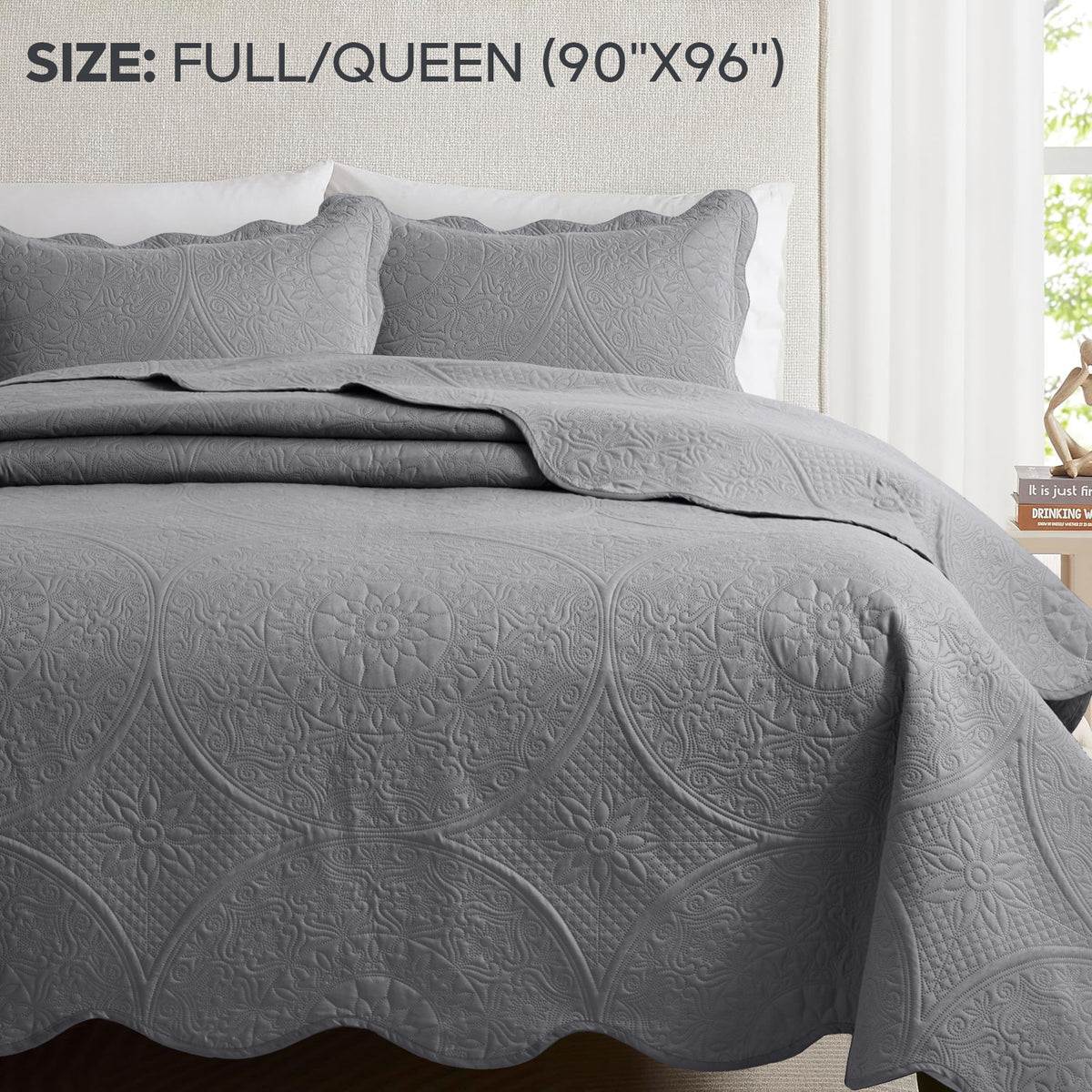 3pcs Luxury Quilted Bedspread Set – Oversize Quilt Coverlet Soft & Cozy Floral Bedspread with Pillow Shams, Breathable Lightweight for Bedroom & Guest Room Decor