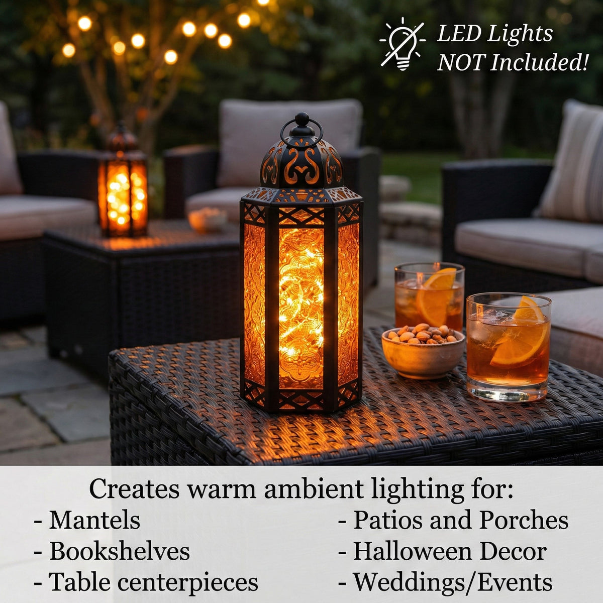 Decorative Moroccan Candle Lantern Holder, Medium, 10.5" Tall