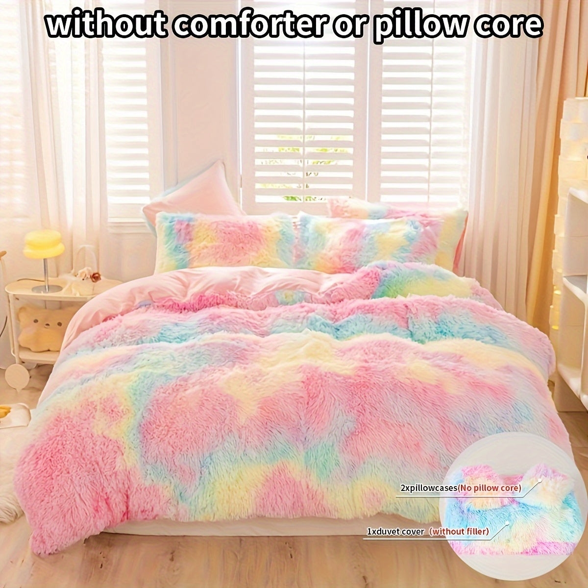 Plush Duvet Cover Set with 2 Pillowcases, 3-Piece Zipper Closure Bedding in Solid and Tie Dye Colors for Bedrooms, Guest Rooms and Dorms, No Insert