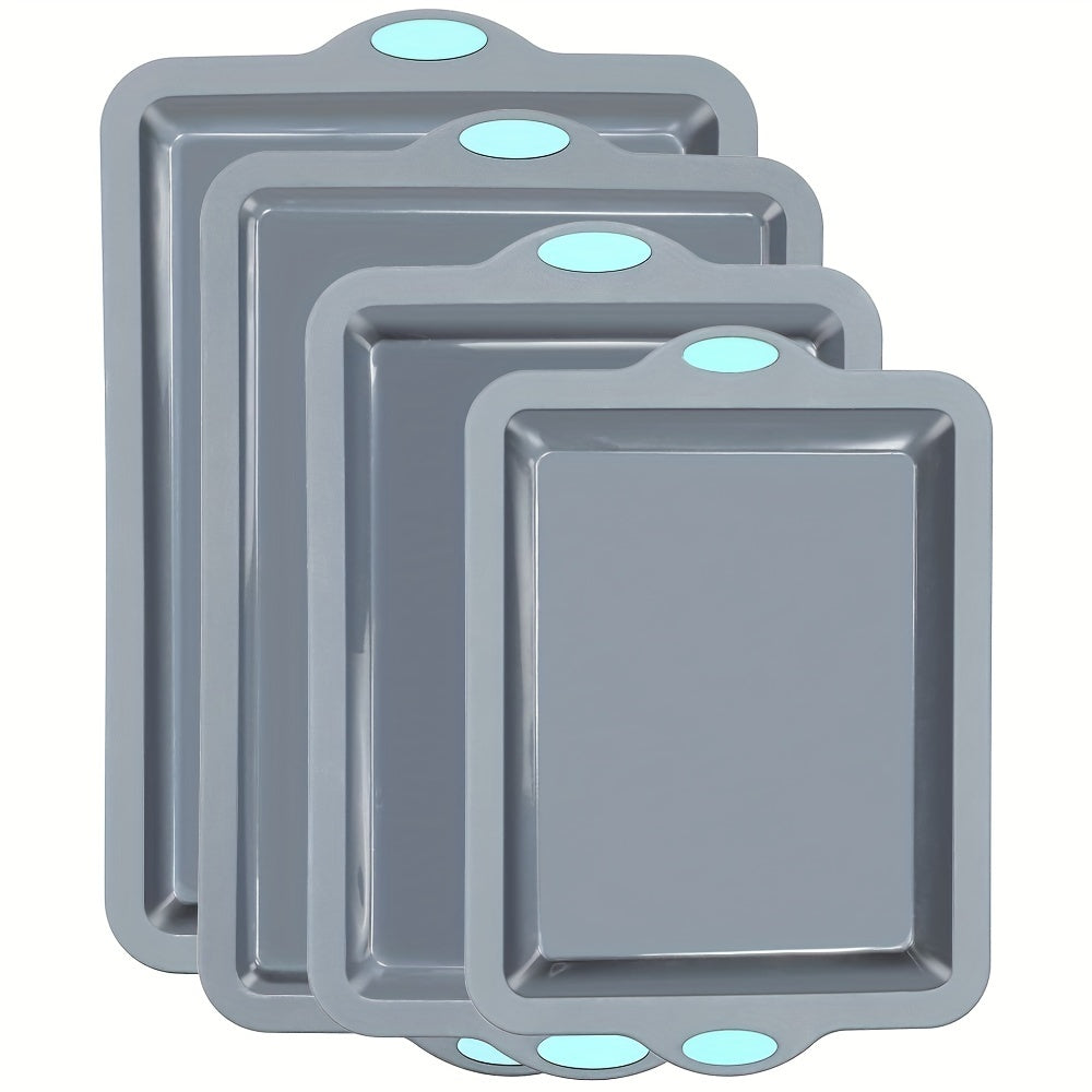 Silicone Bakeware Set, 4-Piece Nonstick Baking Pans with Grips and Metal Reinforced Frames in Navy Blue or Light Gray for Cookies and Cakes