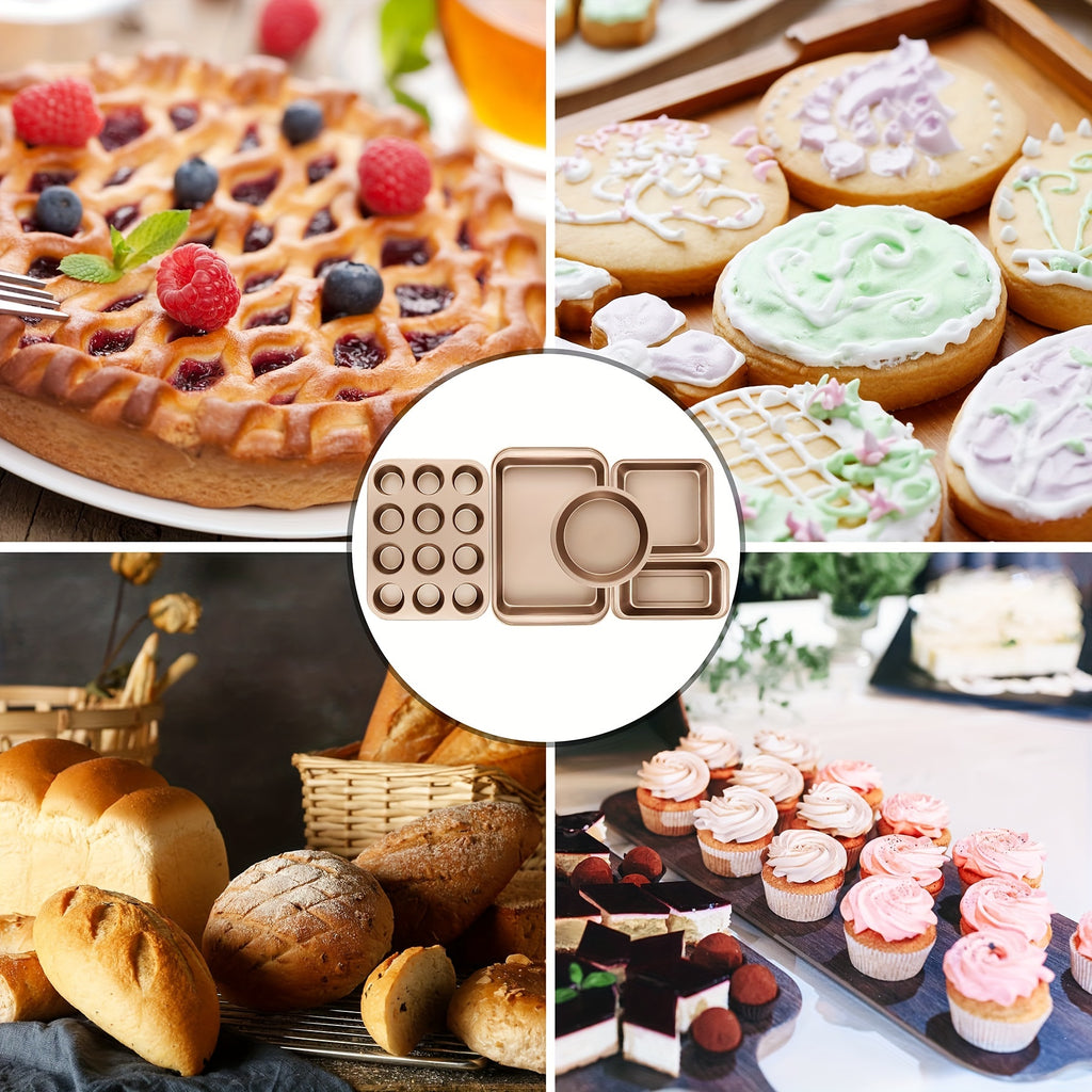 Nonstick Bakeware Set, Stackable Space-Saving Design Includes Round & Square Pans, Waffle Tray, Cookie Sheet, Baking Pan, Dishwasher Safe, 2pcs Round Pans Or 5/10pcs Set