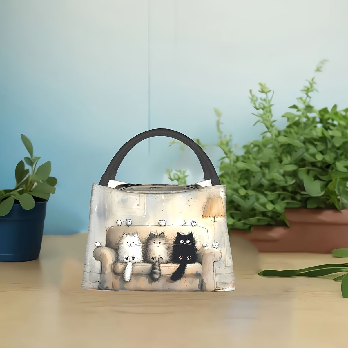 Adorable Feline Design Insulated Lunch Tote - Rectangular Polyester Bag Featuring an Animal Motif, Easy to Clean by Hand, Portable And Reusable Cooler Suitable for Picnics, Beach Outings, Hiking, Work (non-food contact)