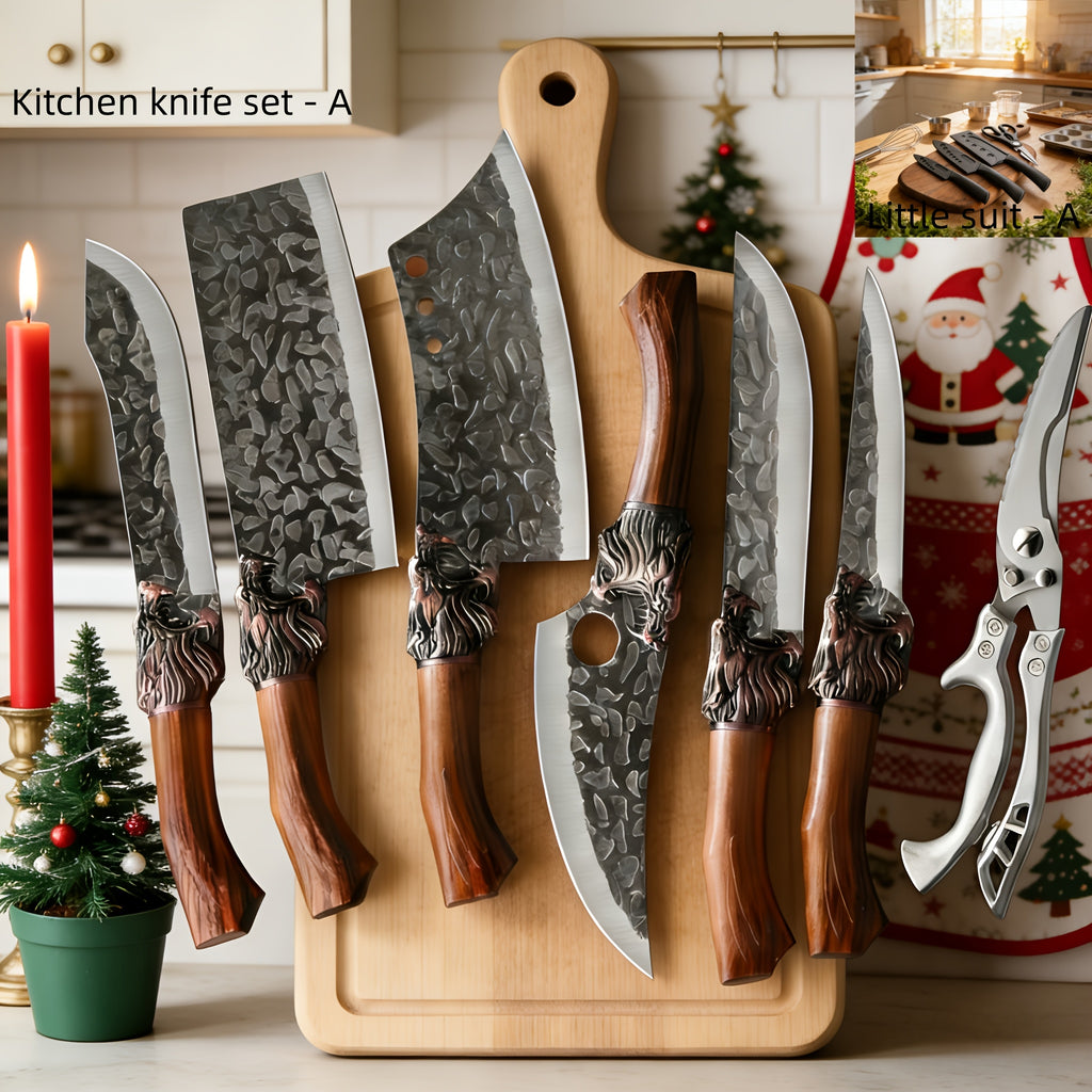 7pcs Professional Stainless Steel Kitchen Knife Set- Includes Boning Knife, Slicing Knife, Carving Knife, Fish Knife, Butcher Knife, And Scissors- Ultra Sharp, Suitable For Meat And Fish, Forged Set, Bone Knife, Multi-Piece Knife Set, Professio