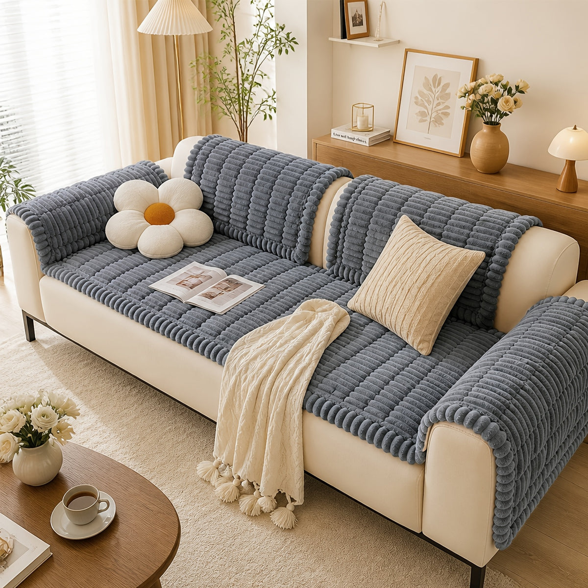1pc Soft Quilted Thick Sofa Cushion, Bohemian Style Removable Machine Washable Sofa Protector, All Season Pet Friendly 1/2/3/4 Seater Split Sofa Cover, Suitable for Living Room Bedroom, Living Room Office Furniture Protective Covers
