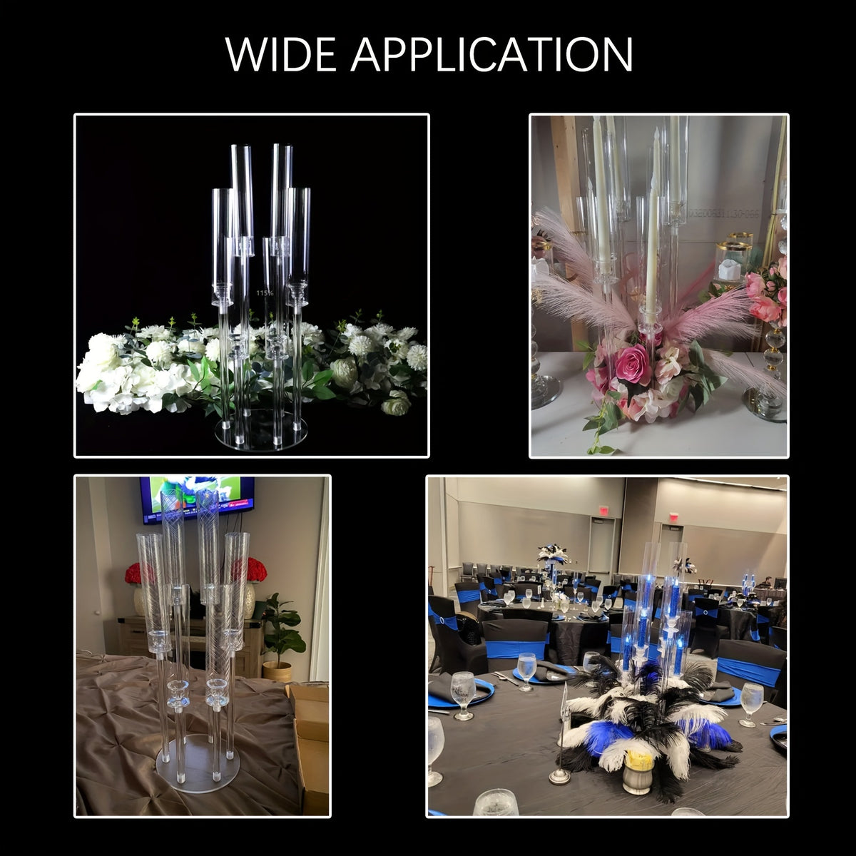 2/4/10/12/20pcs Christmas Acrylic Candleholders For Wedding Bulk, 26.8in Clear Candelabra 6 Arm Candlestick Candle Holder Acrylic For Home Decoration, Party Table Center, Valentine's Day, Anniversary