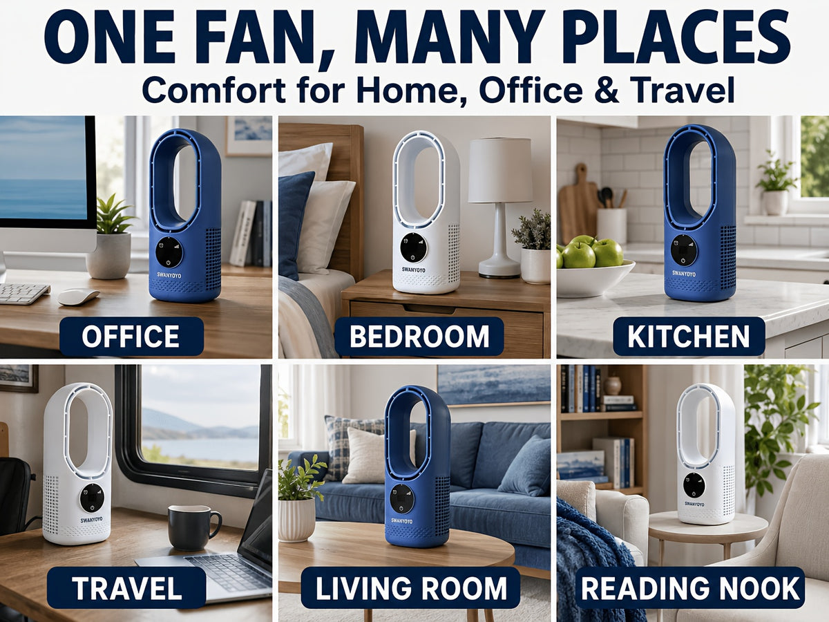 Portable Fan, USB Tower Fan, Desktop Bladeless Fan - Optional Remote Control, Touch Screen, Multi-speed Adjustment, Timer Function And Intelligent Shutdown - Perfect For Offices, Travel, Camping And Home Necessities