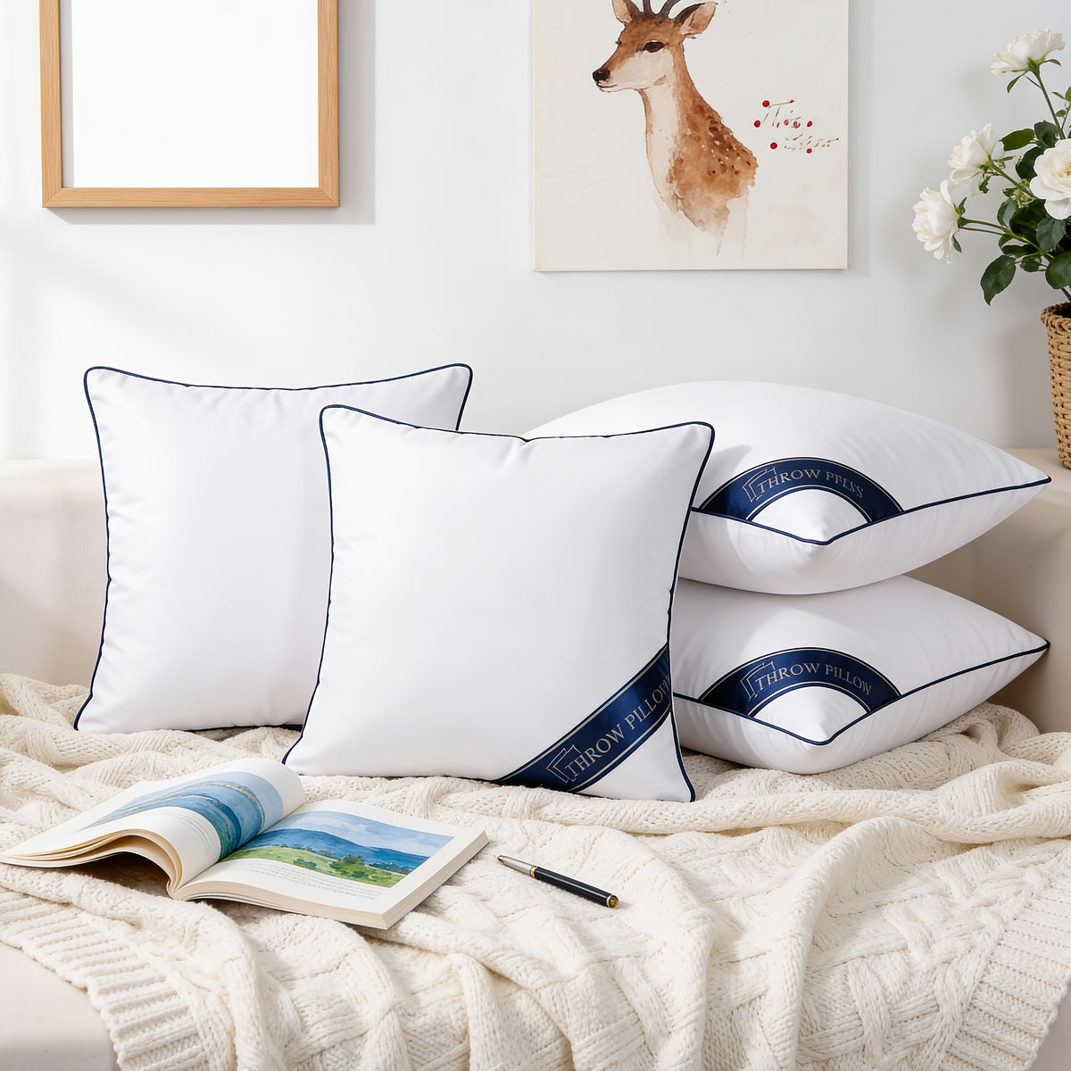 4pcs High-quality Decorative Pillow Core, Outdoor/Indoor Square Pillow, Ultra-Fluffy, Skin-Friendly, Cloud-Like Softness & Quick Reboun, Ideal for Sofa, Recliner, Bed, Garden, Courtyard, Multiple Uses, A Perfect Gift for The Family