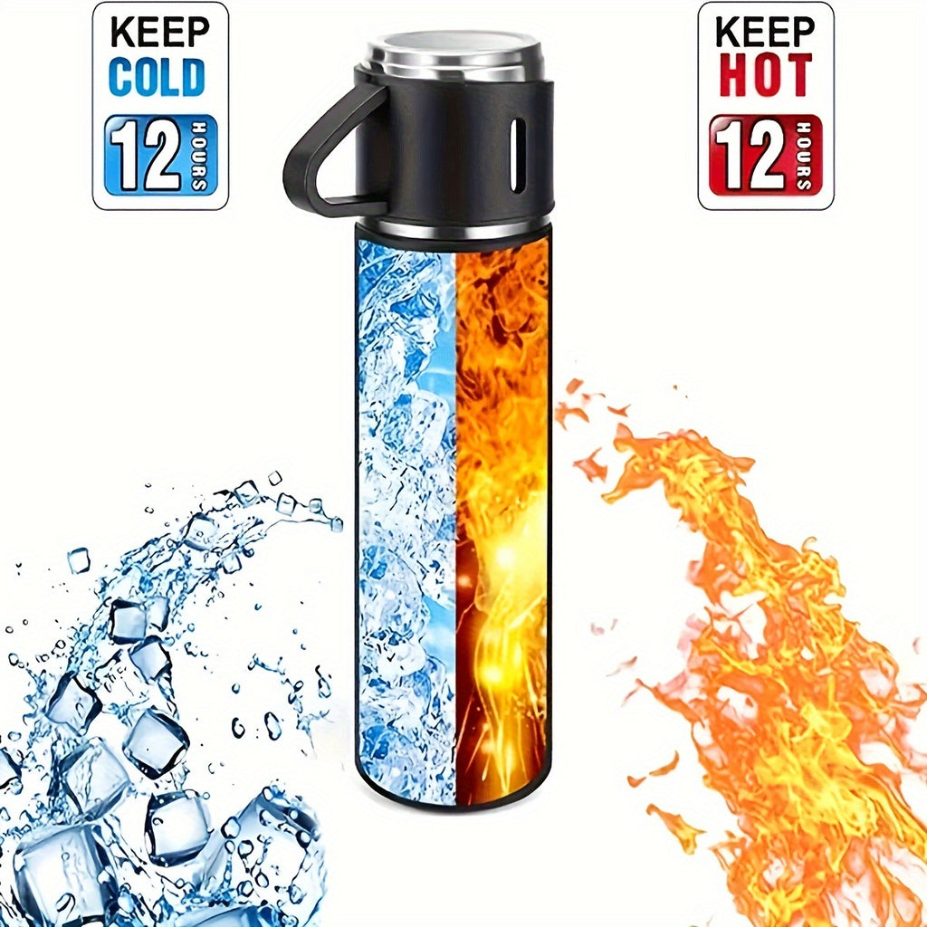4pcs Including 3 Small Cups+1 Water Cup, Insulated Cup Set, Stainless Steel Bottle 500ml/ 16.9oz Insulated, Perfect for Hot and Cold Drinks, Perfect for Business and School Three Lid Portable Fashion Spot Business Event Gift Set Stainless