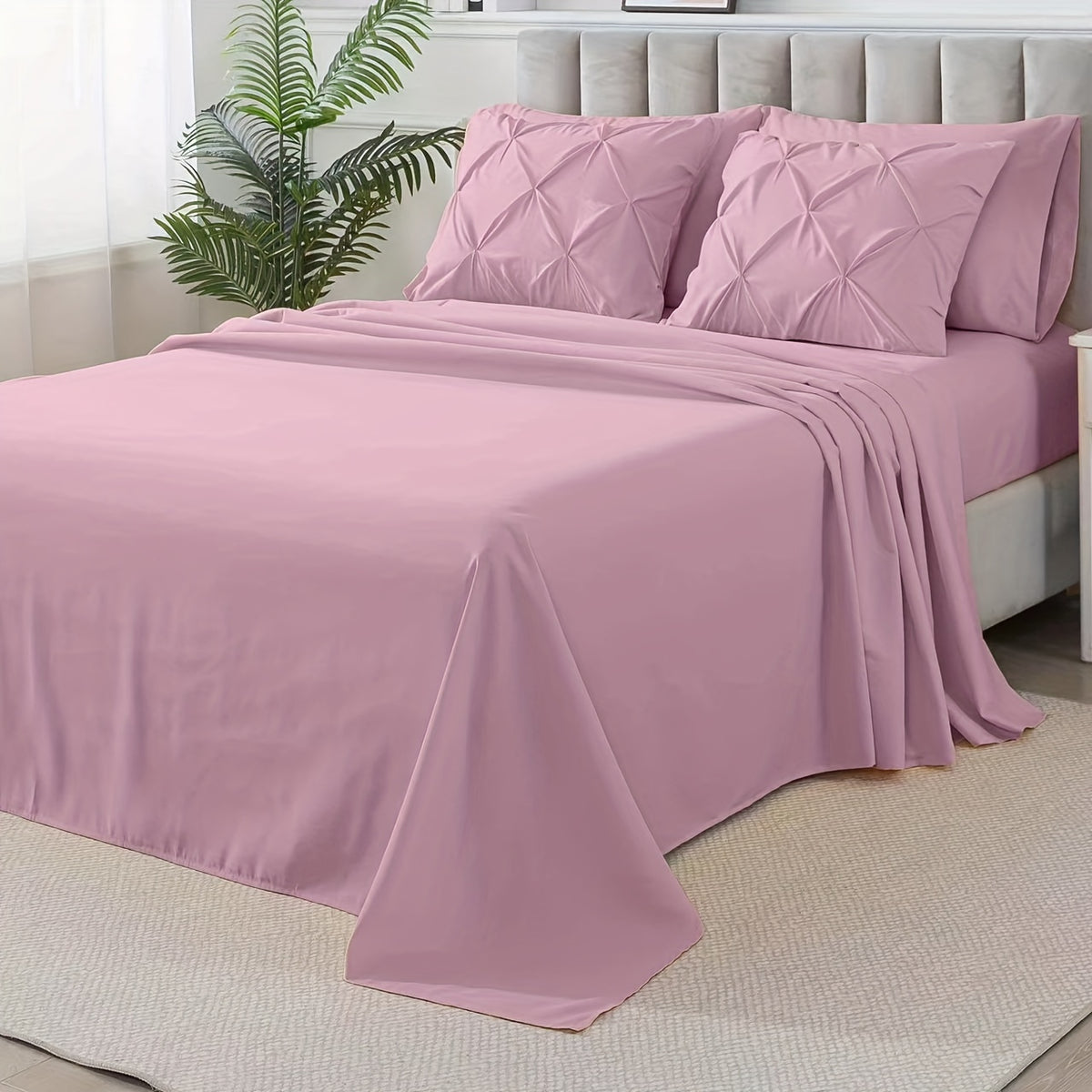 Cosybay 7 Piece Pinch Pleated Comforter Set Queen King Size, Luxury Soft Fluffy Bedding Includes 1 Comforter, 1 Extra Deep Pocket Fitted Sheet, 1 Flat Sheet, 4 Pillowcases & Pillow Covers, Perfect for Halloween Party, Holiday Celebrations & Birthday