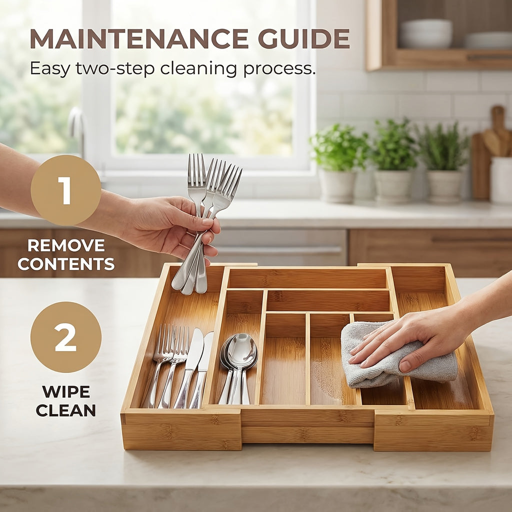 Versatile Bamboo Expandable Drawer Organizer for Cutlery, Adjustable Tray, Wooden Drawer Dividers for Organizing Silverware, Cutlery And Knives in The Kitchen, Bedroom Or Living Room