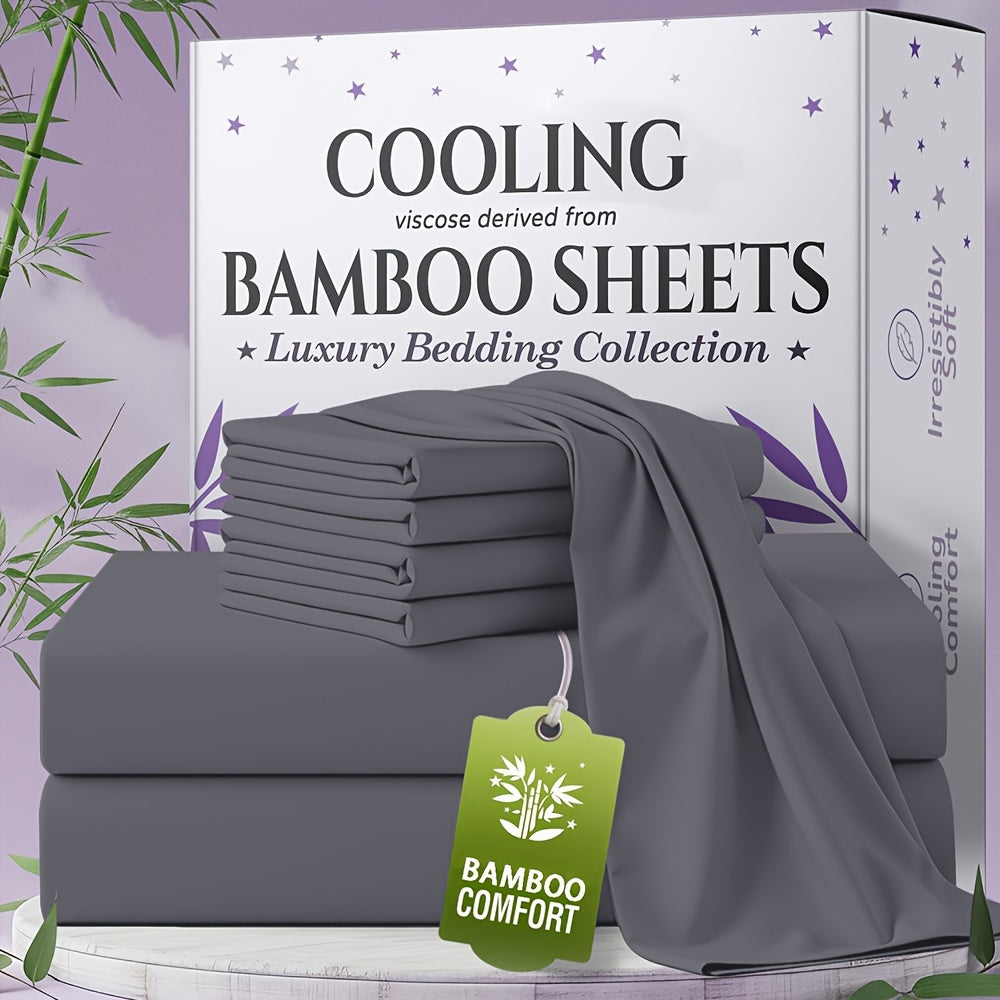 for extra Deep Pocket Bamboo Sheets Set - 4/6pcs Breathable & Cooling Bamboo Bed Sheet Set, Kid Sheet & Pillowcase Sets, Hotel Luxury, Soft Wrinkle-Free For Extra Deep Mattresses, Room Decor