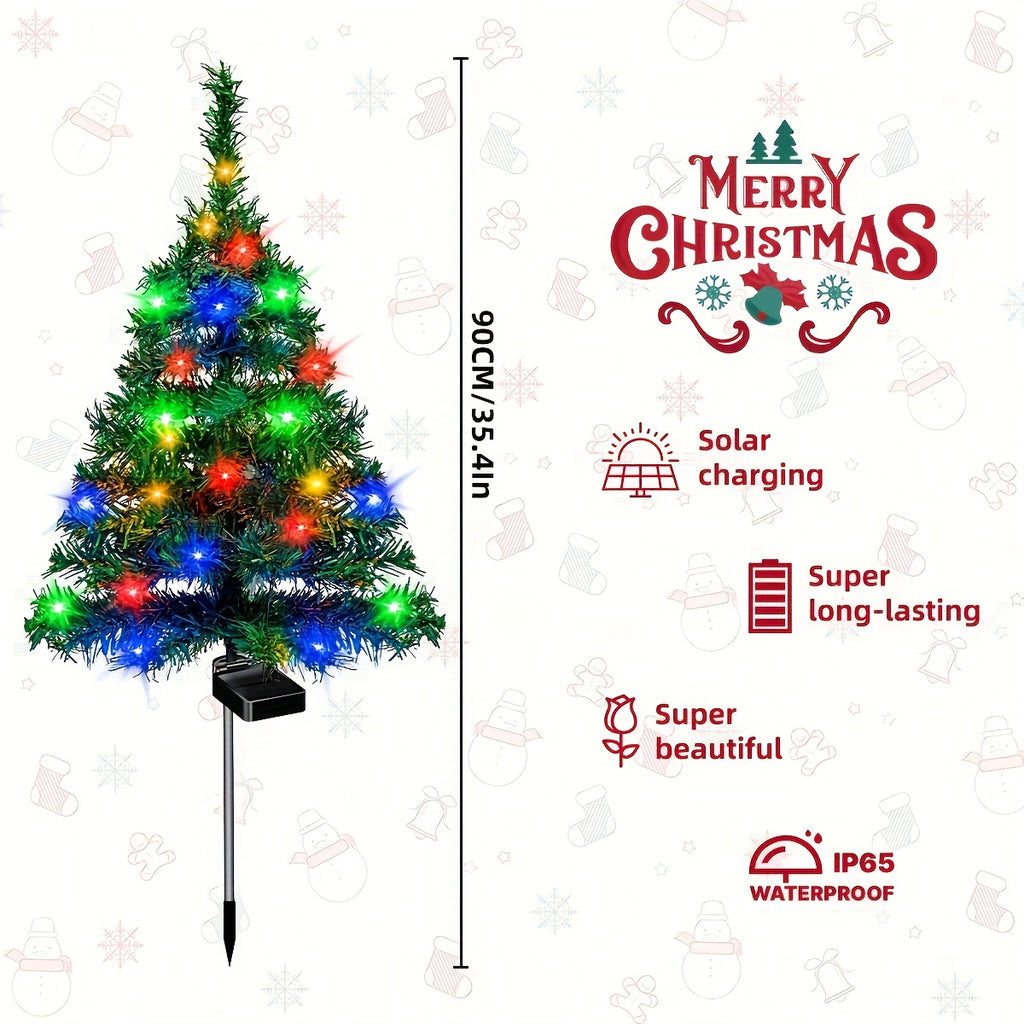 Two Sets Of Solar Christmas Tree Lights Are Used for Outdoor Christmas Decorations. The Solar Pre-lit Small Christmas Trees Are Used for Outdoor Paths, Gardens And Courtyards Decoration.