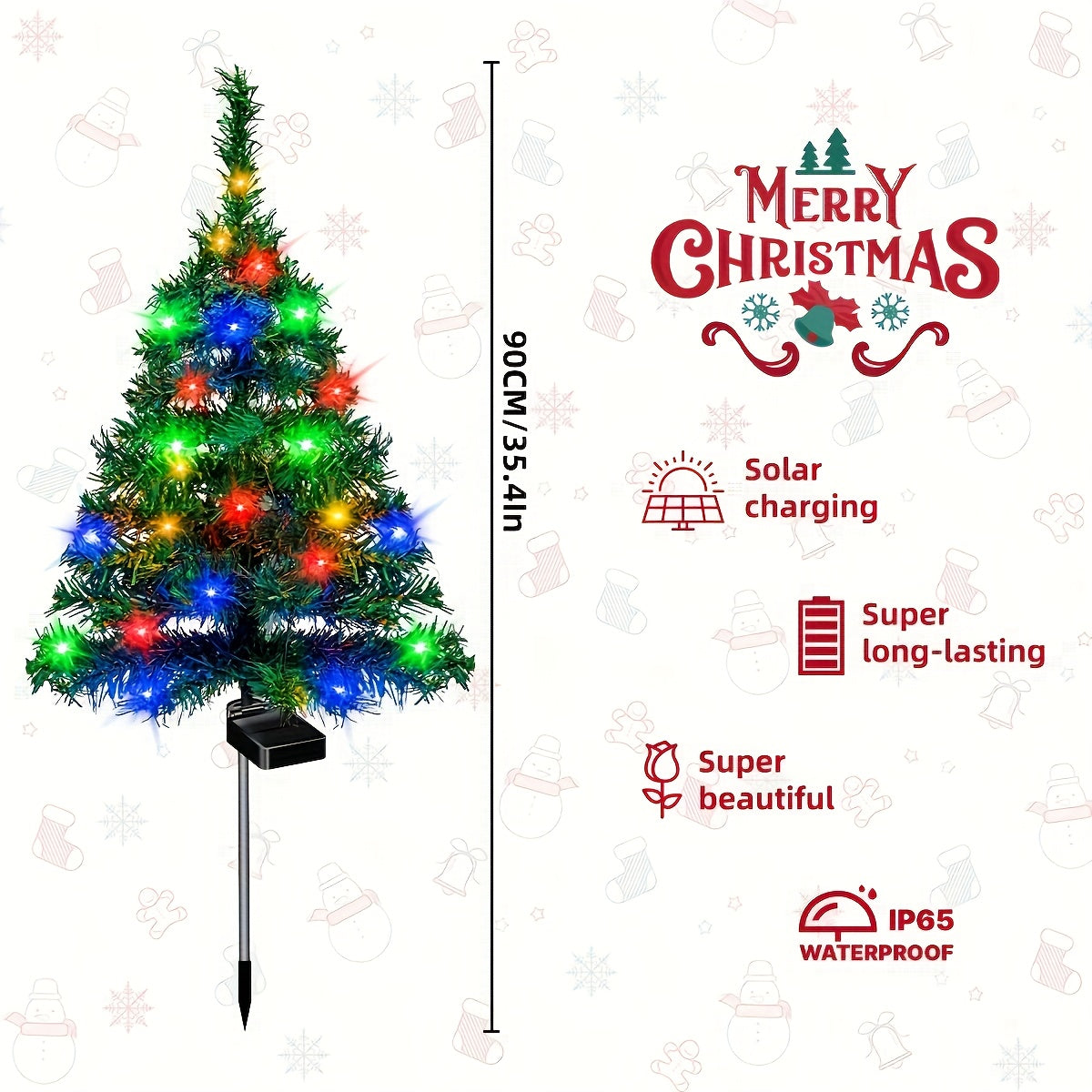 Two Sets Of Solar Christmas Tree Lights Are Used for Outdoor Christmas Decorations. The Solar Pre-lit Small Christmas Trees Are Used for Outdoor Paths, Gardens And Courtyards Decoration.